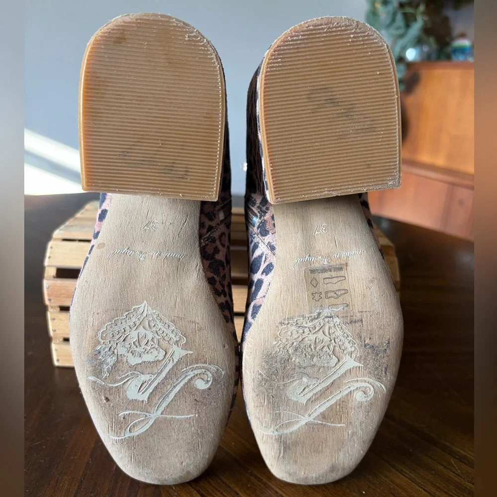 Free People Nicola Suede Block Heel Calf Boots Leopard Cheetah Women’s 37 7 - Picture 5 of 12